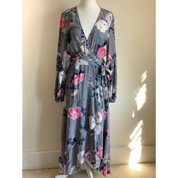 Steele Australia Peony Floral Ruffle Maxi Dress Small Grey Romantic Summergirl - Picture 3 of 9